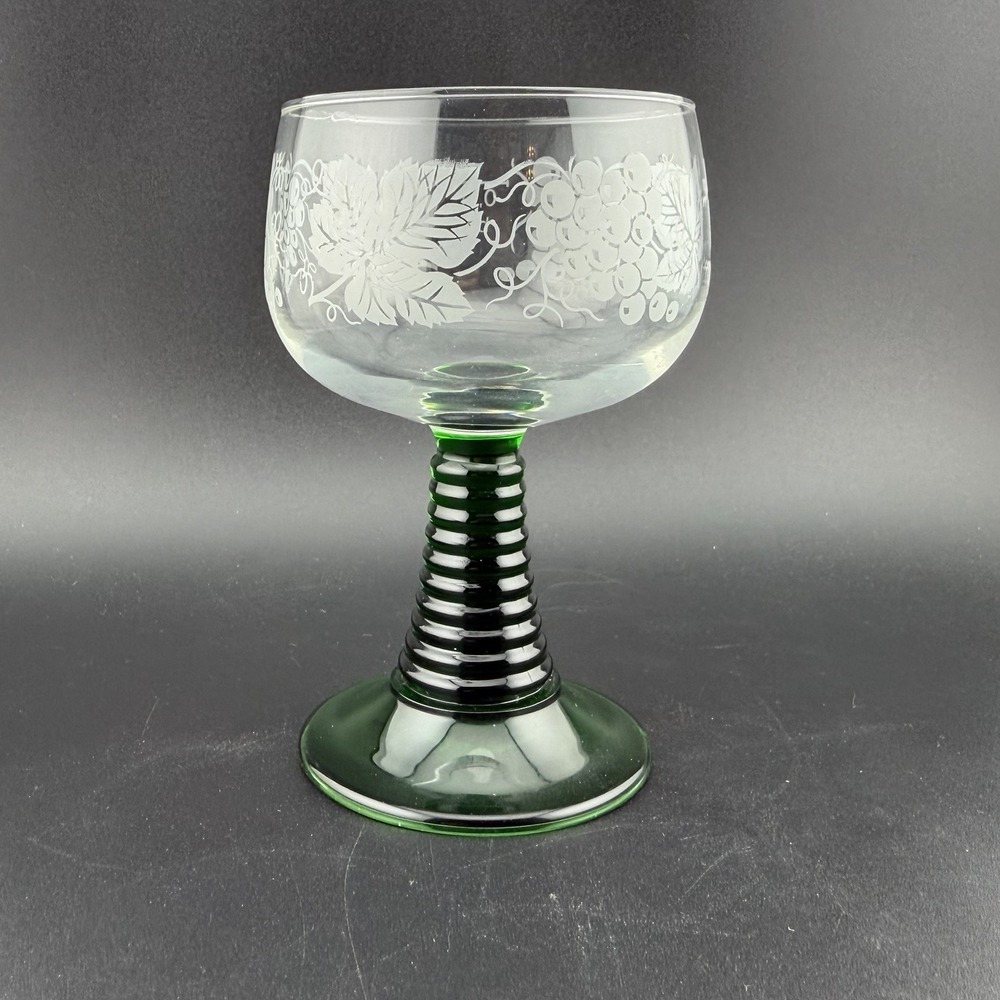 Luminarc Vintage Roemer Wine Glass 0.1L Green Beehive Stem Etched Grapes